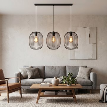 Lampa wisząca ONYX 3 BL loft, druciak, regulowana, czarna
