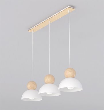 Lampa wisząca KAKI 3 WHITE nowoczesna, biała, metal drewno