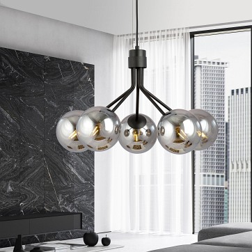 Lampa wisząca NOVA 5 BL/GRAFIT kule klosze czarna/grafit