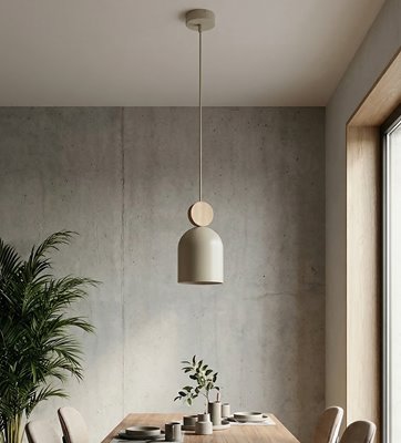 Lampa wisząca MESI 1 MOKKA nowoczesna, beżowa, metal drewno