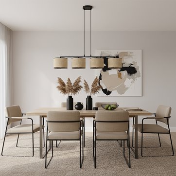 Lampa wisząca ECO 4 BL RATTAN klasyczna, abażur, beżowa