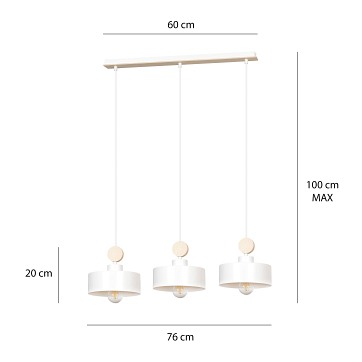 Lampa wisząca TUNISO 3 WHITE skandynawska, drewno, biała