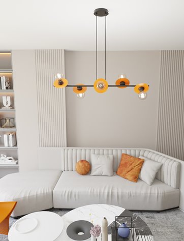 Lampa wisząca TOKEN 6 BL ORANGE loft, czarny, pomarańcz