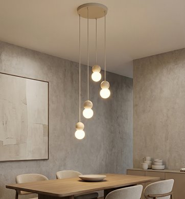 Lampa wisząca LOOP 4 MOKKA nowoczesna, beż, drewno, klosz