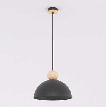 Lampa wisząca KAKI 1M BLACK nowoczesna, czarna, metal drewno