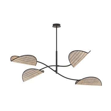 Lampa sufitowa LOTUS 4 BL NATURAL abażury, czarna, rattan