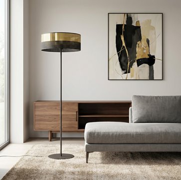 Lampa podłogowa LUX LP1 BL GOLD klasyczna, złota, abażur