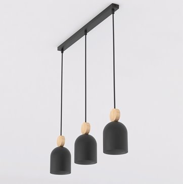 Lampa wisząca MESI 3 BLACK nowoczesna, czarna, metal drewno