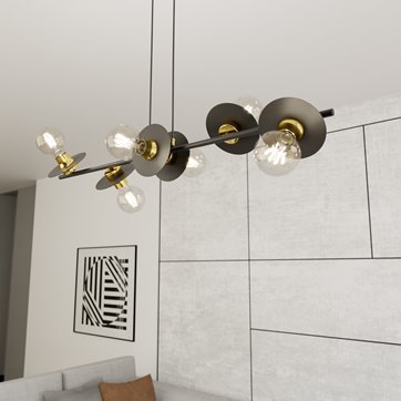 Lampa wisząca TOKEN 6 BL GOLD nowoczesna, czarny, złoty,loft