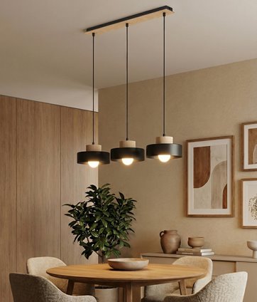Lampa wisząca KIVI 3 BLACK nowoczesna, czarna, metal drewno