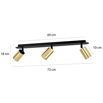Lampa sufitowa ZEN 3 BLACK minimalistyczna tuba czarno/złota