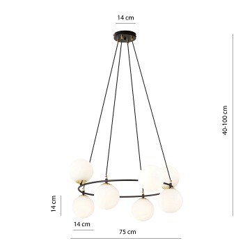 Lampa wisząca AZURA 8 BL OPAL wyjątkowa, nowoczesna, klosze