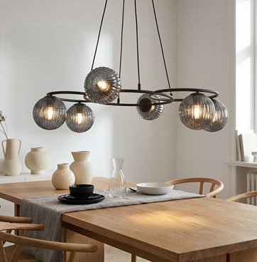 Lampa wisząca LIBRA 6 BL GRAFIT, design, klosz, biały czarny