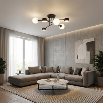 Lampa sufitowa HOLON 6 BLACK plafon, czarna, metal