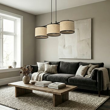 Lampa wisząca ECO 3 BL RATTAN klasyczna, abażur, beżowa