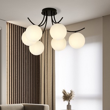 Lampa sufitowa BOSTON 6 BLACK/OPAL nowoczesna czarna/biała
