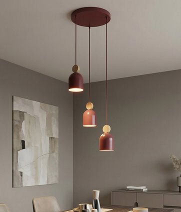 Lampa wisząca MESI 3PREM BURGUNDY nowoczesna, metal, drewno