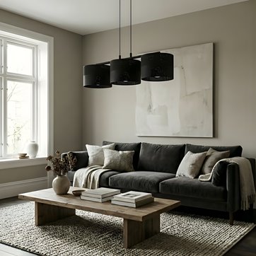 Lampa wisząca KARBON 3 BLACK klasyczna, abażur, czarna