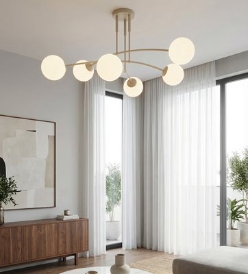 Lampa sufitowa PREGOS 6 MOKKA OPAL klasyczna, klosz, beżowa