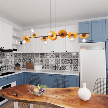 Lampa wisząca TOKEN 8 BL ORANGE loft, czarny, pomarańcz