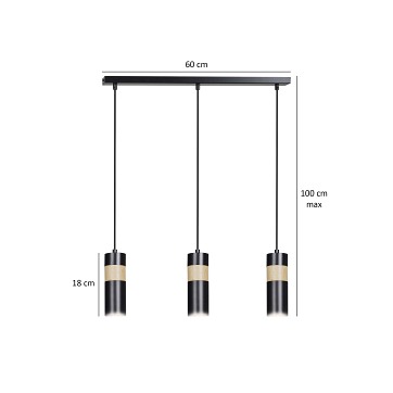 Lampa wisząca AKARI 3 BLACK skandynawska tuby drewno czarna
