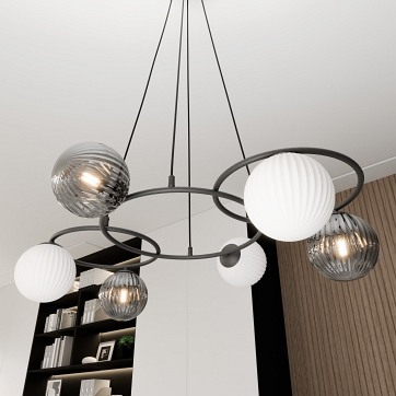 Lampa wisząca LIBRA 6 BL MIX, design, klosz, biały czarny