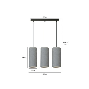 Lampa wisząca BENTE 3 BL GRAY abażur welur szary