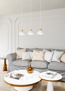 Lampa wisząca SECO 3 WH, loft, metal, biała, drewno