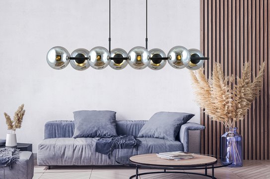 Lampa wisząca RORY 8 BLACK/GRAFIT loft, czarna, klosz