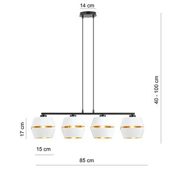 Lampa wisząca PIANO 4 WHITE/GOLD abażury czarna/biała/złota