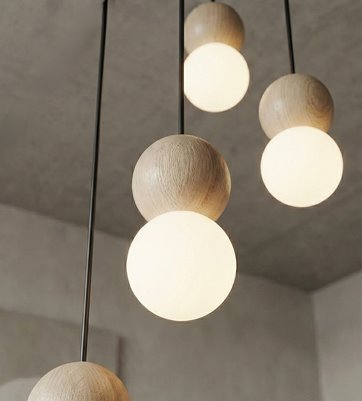 Lampa wisząca LOOP 4 BLACK nowoczesna, czarna, drewno, klosz