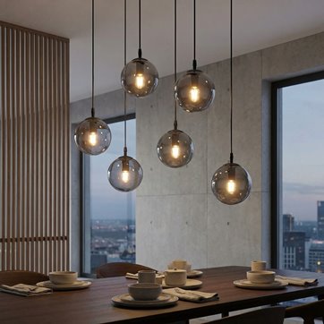Lampa wisząca COSMO 6 BL GRAFIT loft, klosze grafit, czarna