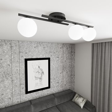 Lampa sufitowa KAIRO 3 BL OPAL plafon, klosz, czarna, biała