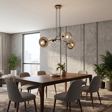 Lampa wisząca SKIVA 4 BL nowoczesna, czarna, metal, drewno