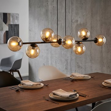 Lampa wisząca ROSSI 8 BL MIODOWY klosz bursztyn, czarna