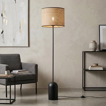 Lampa podłogowa ASPEN LP1 BLACK/RATTAN wyjątkowa, boho