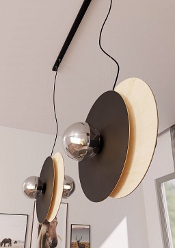 Lampa wisząca SOHO 4 BL GRAFIT designerska, drewno, klosze