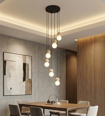 Lampa wisząca LOOP 6 BLACK nowoczesna, czarna, drewno, klosz