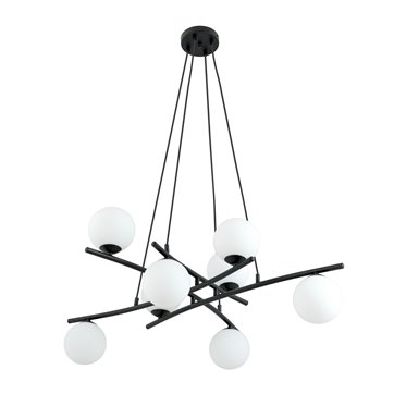 Lampa wisząca ESSA 8 OPAL klosze kule DESIGN czarna/biała