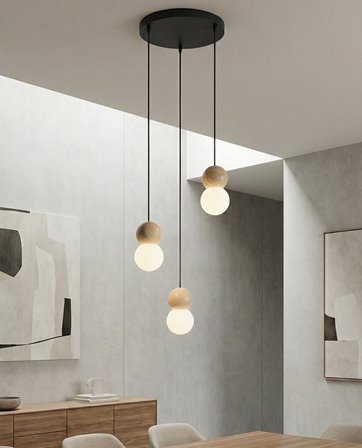 Lampa wisząca LOOP 3 BLACK nowoczesna, czarna, drewno, klosz