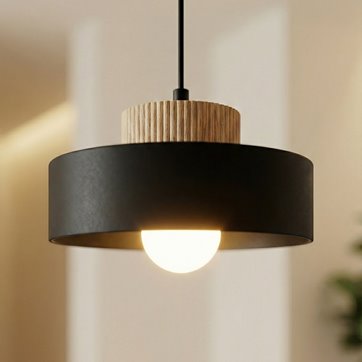 Lampa wisząca KIVI 1S BLACK nowoczesna, czarna, metal drewno
