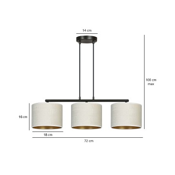 Lampa wisząca HILDE 3 BL WHITE abażur welur biały