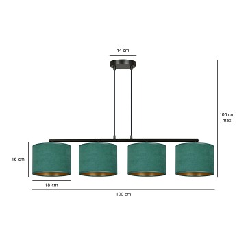Lampa wisząca HILDE 4 BL GREEN abażur welur zielony