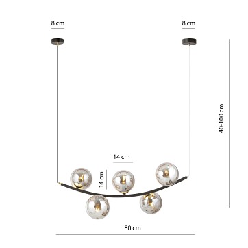 Lampa wisząca RITZ 5 BL GRAFIT nowoczesna, regulowana, szkło