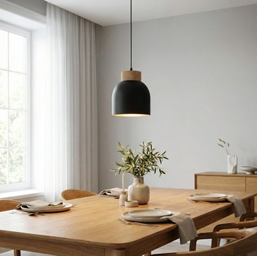 Lampa wisząca VIGO 1 BLACK nowoczesna, czarna, metal, drewno