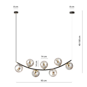 Lampa wisząca RITZ 7 BL GRAFIT nowoczesna, regulowana, szkło