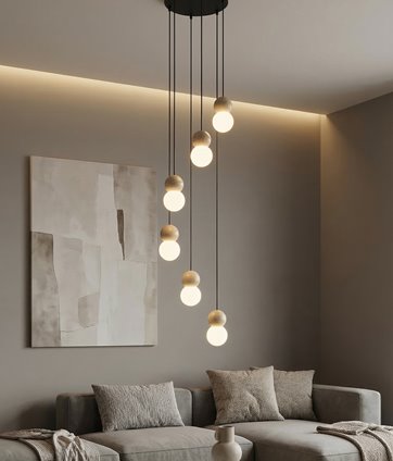 Lampa wisząca LOOP 6 BLACK nowoczesna, czarna, drewno, klosz