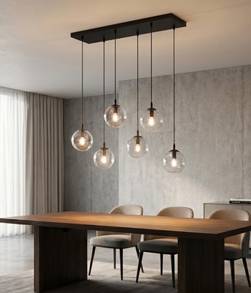 Lampa wisząca COSMO 6 BL TRANSPARENT loft, klosze, czarna