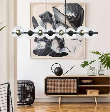 Lampa wisząca RORY 8 BLACK/TRANSPARENT loft, czarna, klosz