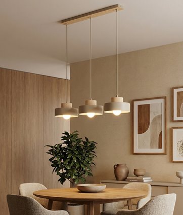 Lampa wisząca KIVI 3 MOKKA nowoczesna, beżowa, metal, drewno